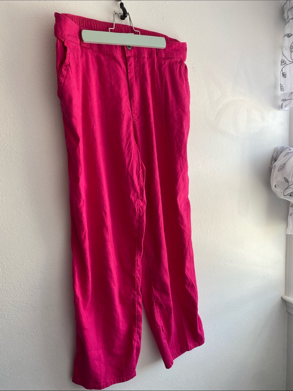 H by Halston Vibrant Hot Pink Straight-Leg Linen-Blend Pants